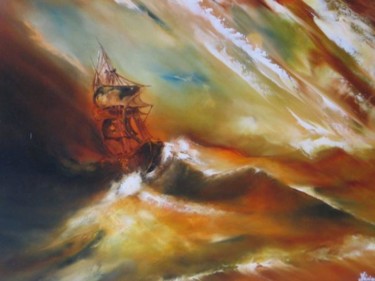 Peinture intitulée "Tempête rouge" par Meriame Mezgueldi, Œuvre d'art originale