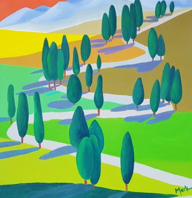 Malerei mit dem Titel "Allee in der Toskana" von Brigitte Thonhauser-Merk, Original-Kunstwerk, Acryl