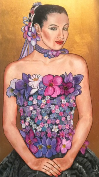 Painting titled "Femme fleurs" by Merlin Combs, Original Artwork, Oil