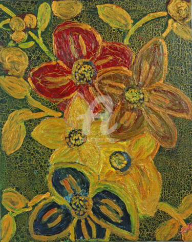 Painting titled "Blooming Flowers (W…" by Merlyn Shepherd'S, Original Artwork, Oil