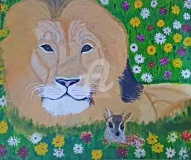 Painting titled "The Lion Of Judah" by Merlyn Shepherd'S, Original Artwork, Acrylic Mounted on Wood Stretcher frame