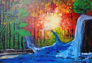 Painting titled "Colorful Forest Wat…" by Merlyn Shepherd'S, Original Artwork, Acrylic