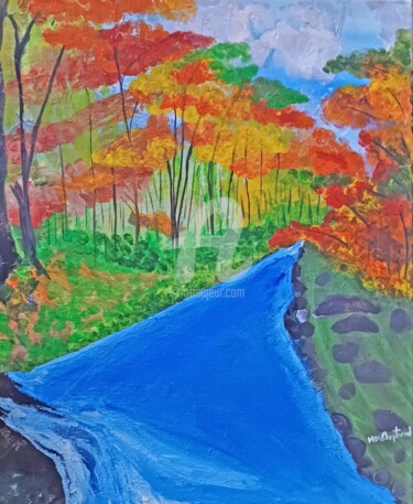 Malerei mit dem Titel "Colorful Forest Riv…" von Merlyn Shepherd'S, Original-Kunstwerk, Acryl
