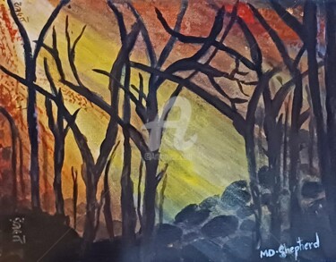 Schilderij getiteld "The Sunlit forest" door Merlyn Shepherd'S, Origineel Kunstwerk, Acryl