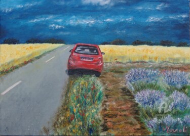 Painting titled "Sur la route" by Mersali Fadi, Original Artwork, Oil