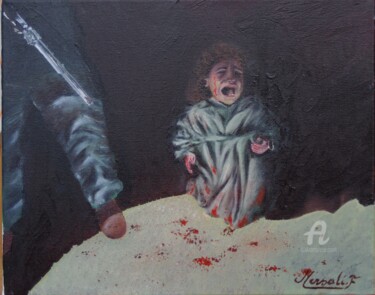 Painting titled "La guerre" by Mersali Fadi, Original Artwork, Oil