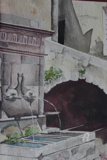 Drawing titled "La fontaine" by Mersali Fadi, Original Artwork