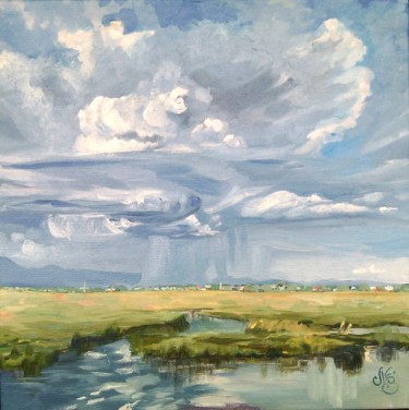 Painting titled "После грозы" by Katerina Lebedeva, Original Artwork, Oil