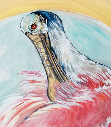 Painting titled "roseate spoonbill" by Merve Gürlek, Original Artwork, Oil