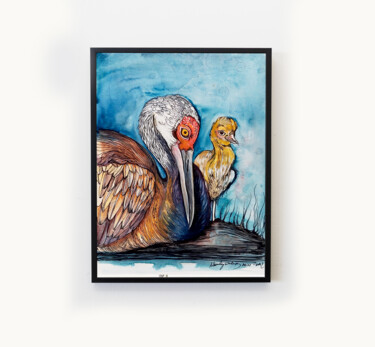 Картина под названием "mum and boy" - Merve Gürlek, Подлинное произведение искусства, Акварель