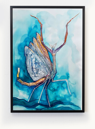 Peinture intitulée "mantis" par Merve Gürlek, Œuvre d'art originale, Aquarelle