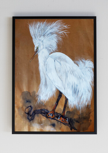 Картина под названием "HERON" - Merve Gürlek, Подлинное произведение искусства, Масло