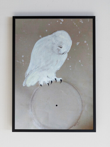 Painting titled "White Owl" by Merve Gürlek, Original Artwork, Oil
