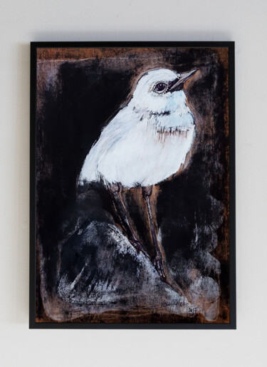 Painting titled "white bird" by Merve Gürlek, Original Artwork, Oil