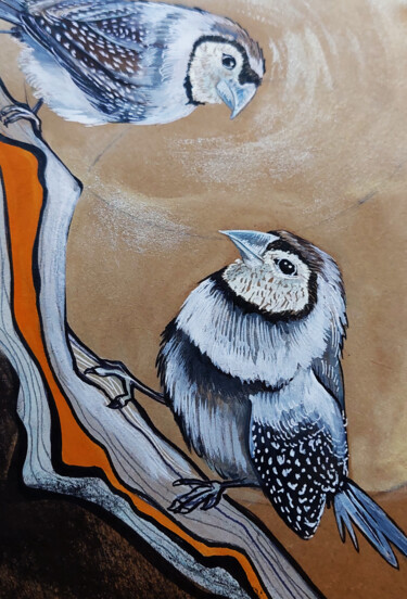 Картина под названием "two birds" - Merve Gürlek, Подлинное произведение искусства, Масло