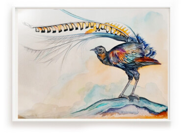 Pintura intitulada "colorful bird" por Merve Gürlek, Obras de arte originais, Aquarela