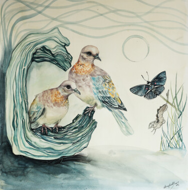 Peinture intitulée "UNEXPECTED GUEST" par Merve Gürlek, Œuvre d'art originale, Aquarelle