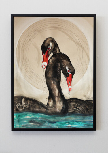 Pittura intitolato "''21'' - BLACK SWAN" da Merve Gürlek, Opera d'arte originale, Acquarello