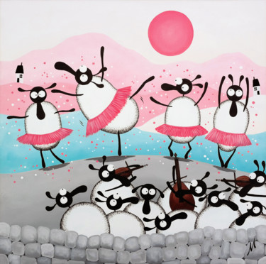Картина под названием "Baallerinas" - Mervyn Tay, Подлинное произведение искусства, Акрил Установлен на Деревянная рама для…