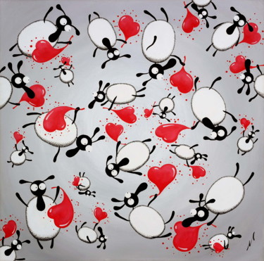Картина под названием "Loving Ewe" - Mervyn Tay, Подлинное произведение искусства, Акрил Установлен на Деревянная рама для н…