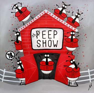 Malerei mit dem Titel "Sheep Show" von Mervyn Tay, Original-Kunstwerk, Acryl Auf Keilrahmen aus Holz montiert