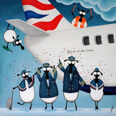 Картина под названием "Bleatish Airways" - Mervyn Tay, Подлинное произведение искусства, Акрил Установлен на Деревянная рама…