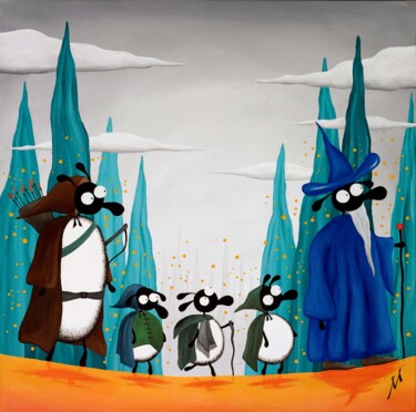 Painting titled "Fellowsheep Of The…" by Mervyn Tay, Original Artwork, Acrylic Mounted on Wood Stretcher frame