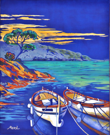 Peinture intitulée "Barques de pêcheurs…" par Meryl, Œuvre d'art originale, Acrylique