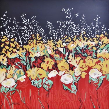 Peinture intitulée "Fleurs d'or au vent…" par Meryl, Œuvre d'art originale, Acrylique