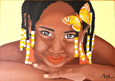 Peinture intitulée "Fillette au papillon" par Meryl, Œuvre d'art originale, Huile