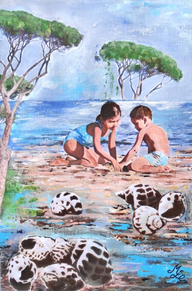 Colagens intitulada "Jeux de plage" por Meryl, Obras de arte originais, Papel