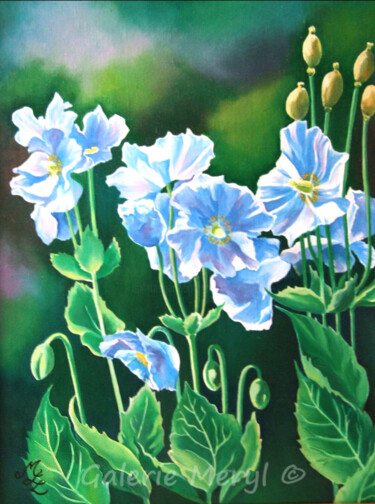 Картина под названием "Pavots bleus" - Meryl, Подлинное произведение искусства