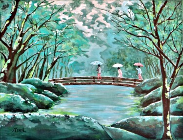 Malerei mit dem Titel "Jardin japonais enn…" von Meryl, Original-Kunstwerk, Acryl