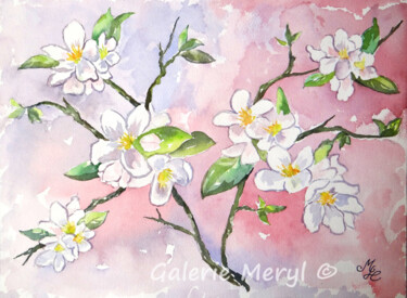 Peinture intitulée "Fleurs de pommiers" par Meryl, Œuvre d'art originale, Aquarelle