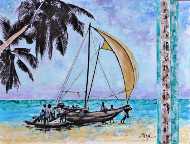 Colagens intitulada "Retour de pêche" por Meryl, Obras de arte originais, Acrílico