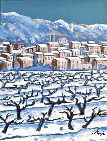 Peinture intitulée "Village du Lubéron…" par Meryl, Œuvre d'art originale, Acrylique