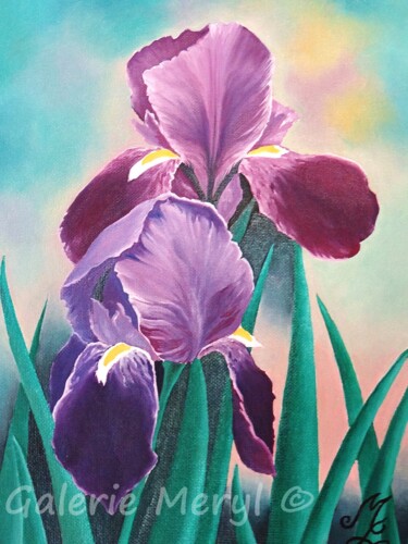 Peinture intitulée "Iris de mon jardin" par Meryl, Œuvre d'art originale, Huile