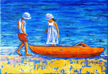 Peinture intitulée "Enfants sur la plage" par Meryl, Œuvre d'art originale, Acrylique