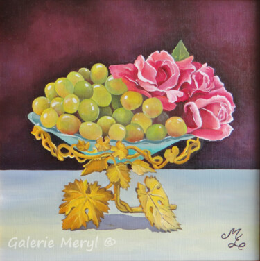 Peinture intitulée "Fleurs et fruits" par Meryl, Œuvre d'art originale, Huile
