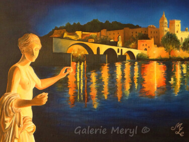 Peinture intitulée "Avignon by night" par Meryl, Œuvre d'art originale, Huile