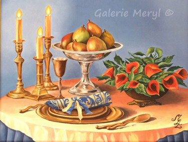 Peinture intitulée "Table de fête" par Meryl, Œuvre d'art originale, Huile