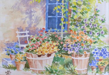 Peinture intitulée "Floraison exubérante" par Meryl, Œuvre d'art originale, Aquarelle