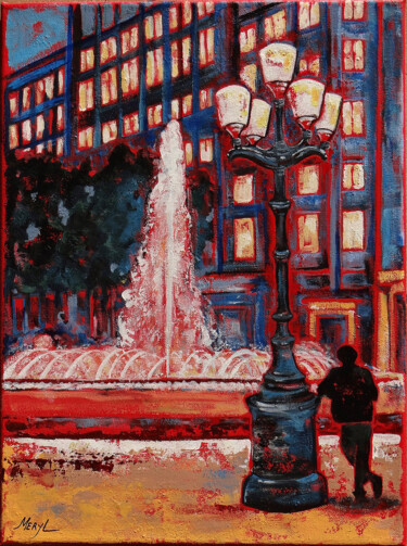 Peinture intitulée "Barcelone by night" par Meryl, Œuvre d'art originale, Acrylique