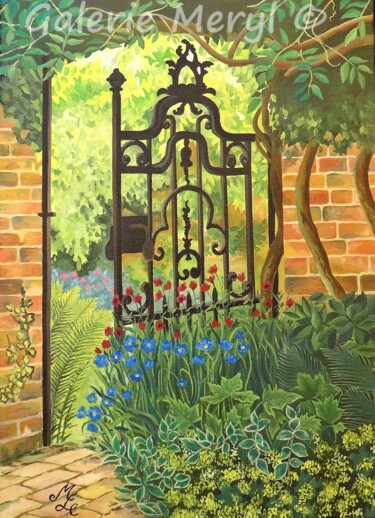 Schilderij getiteld "Jardin secret" door Meryl, Origineel Kunstwerk, Olie