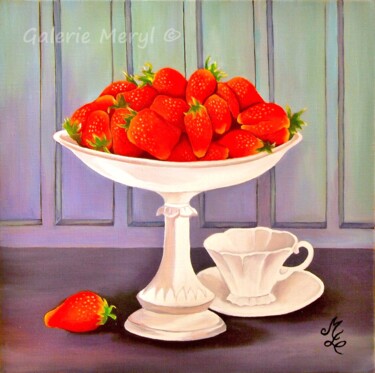 Peinture intitulée "Coupe de fraises" par Meryl, Œuvre d'art originale, Huile