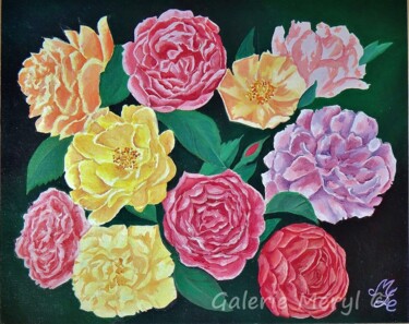 Peinture intitulée "Promesse de roses" par Meryl, Œuvre d'art originale, Huile