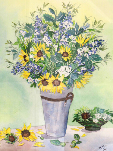 Painting titled "Bouquet champêtre" by Meryl, Original Artwork, Watercolor