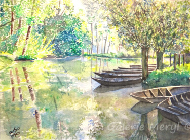 Painting titled "Balade dans le mara…" by Meryl, Original Artwork, Watercolor