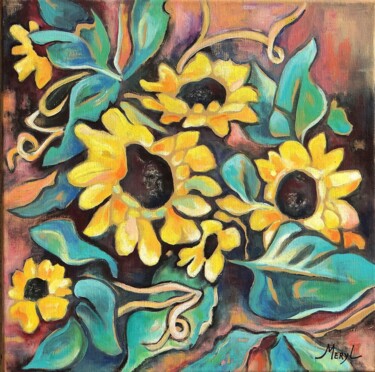 Painting titled "Tournesols" by Meryl, Original Artwork, Acrylic