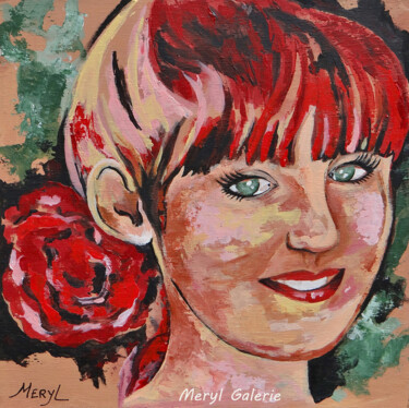 Painting titled "Rosa Bella" by Meryl, Original Artwork, Acrylic